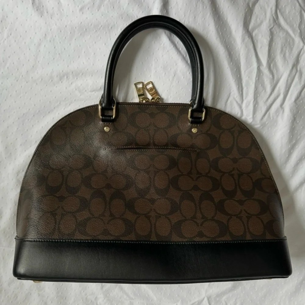 Coach F27584 Signature Dome Satchel Brown Black Gold Hardware - Picture 2 of 10